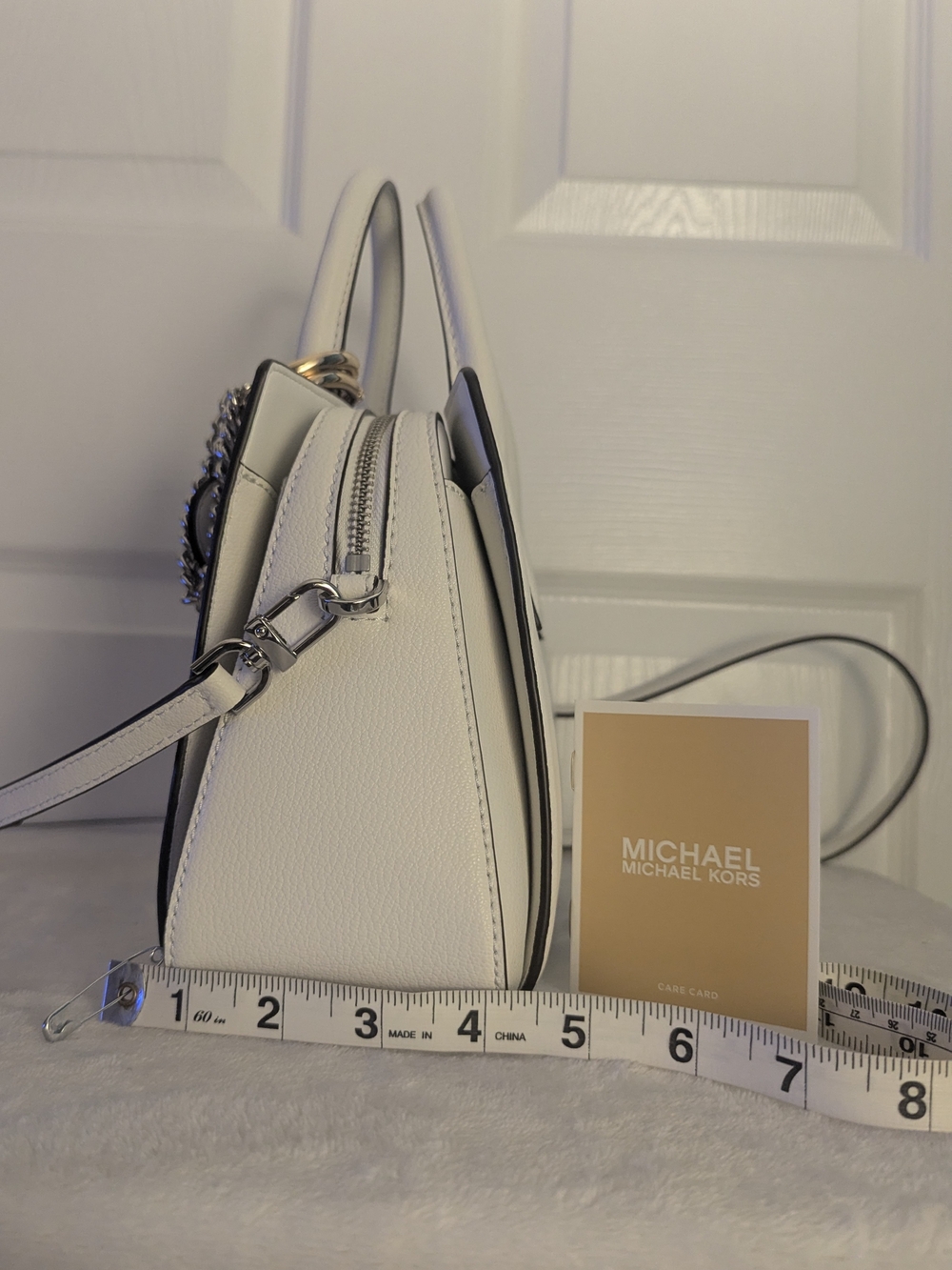 Michael Kors Laila Small Leather Satchel Optic White Crossbody NWT - Picture 8 of 9